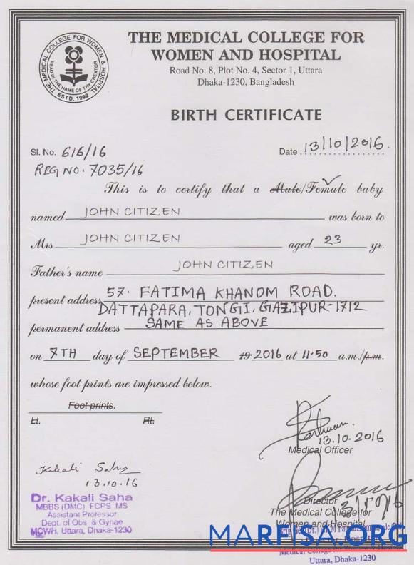 Realistic India The Medical College for Women and hospital birth certificate template